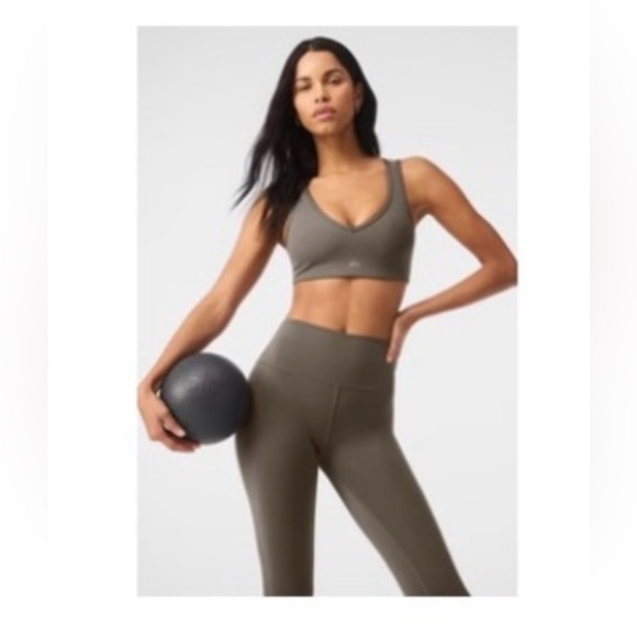 ALO olive tree airlift ribbed bra